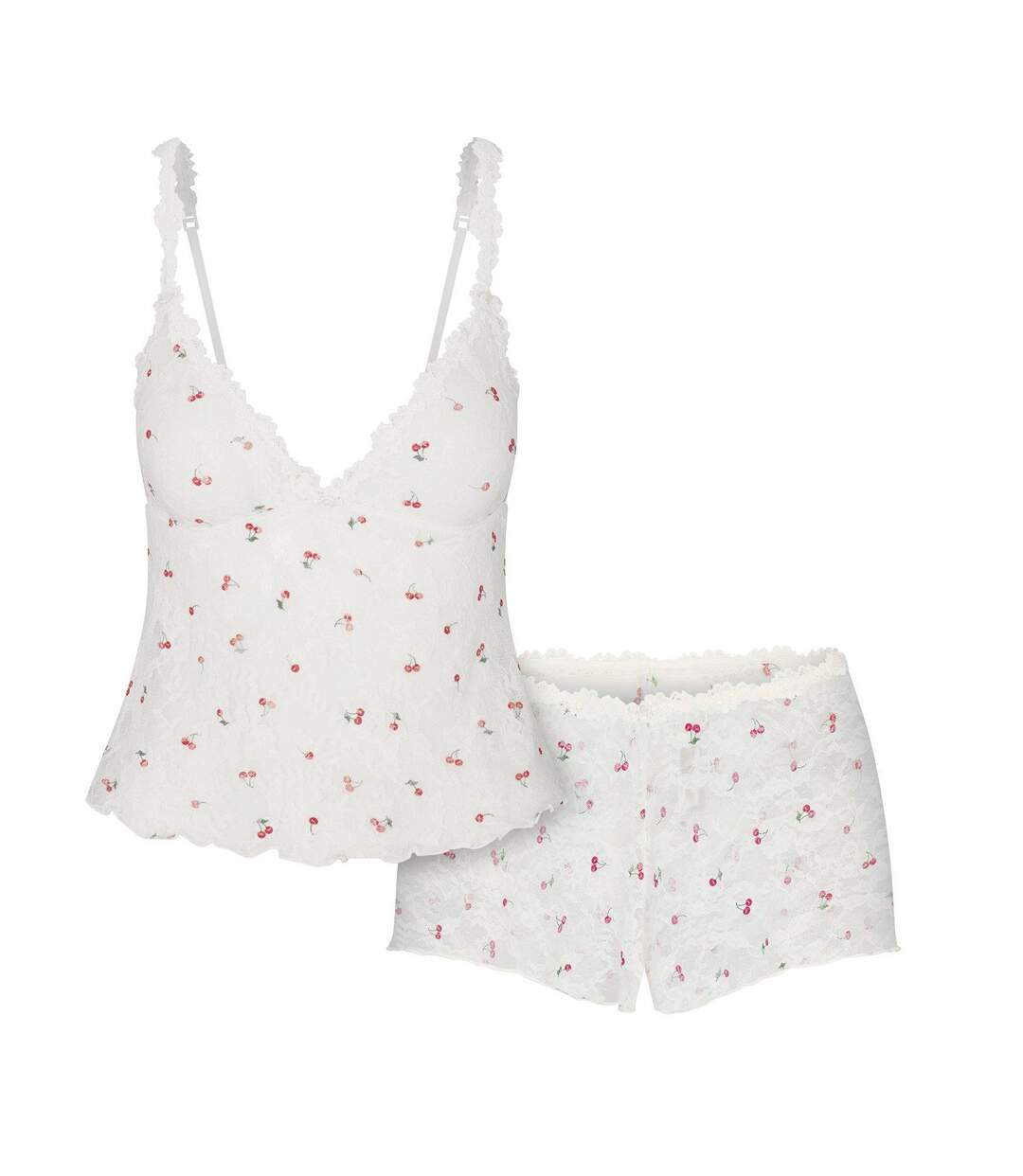 Ensemble Lingerie Motif/style Lacets Femme Blanc Cassé Cerise Skims-2
