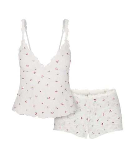 Ensemble Lingerie Motif/style Lacets Femme Blanc Cassé Cerise Skims