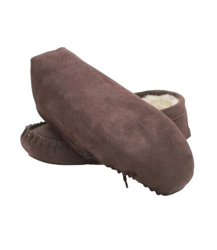 Unisex adult sheepskin lined hard sole moccasins dark brown Eastern Counties Leather