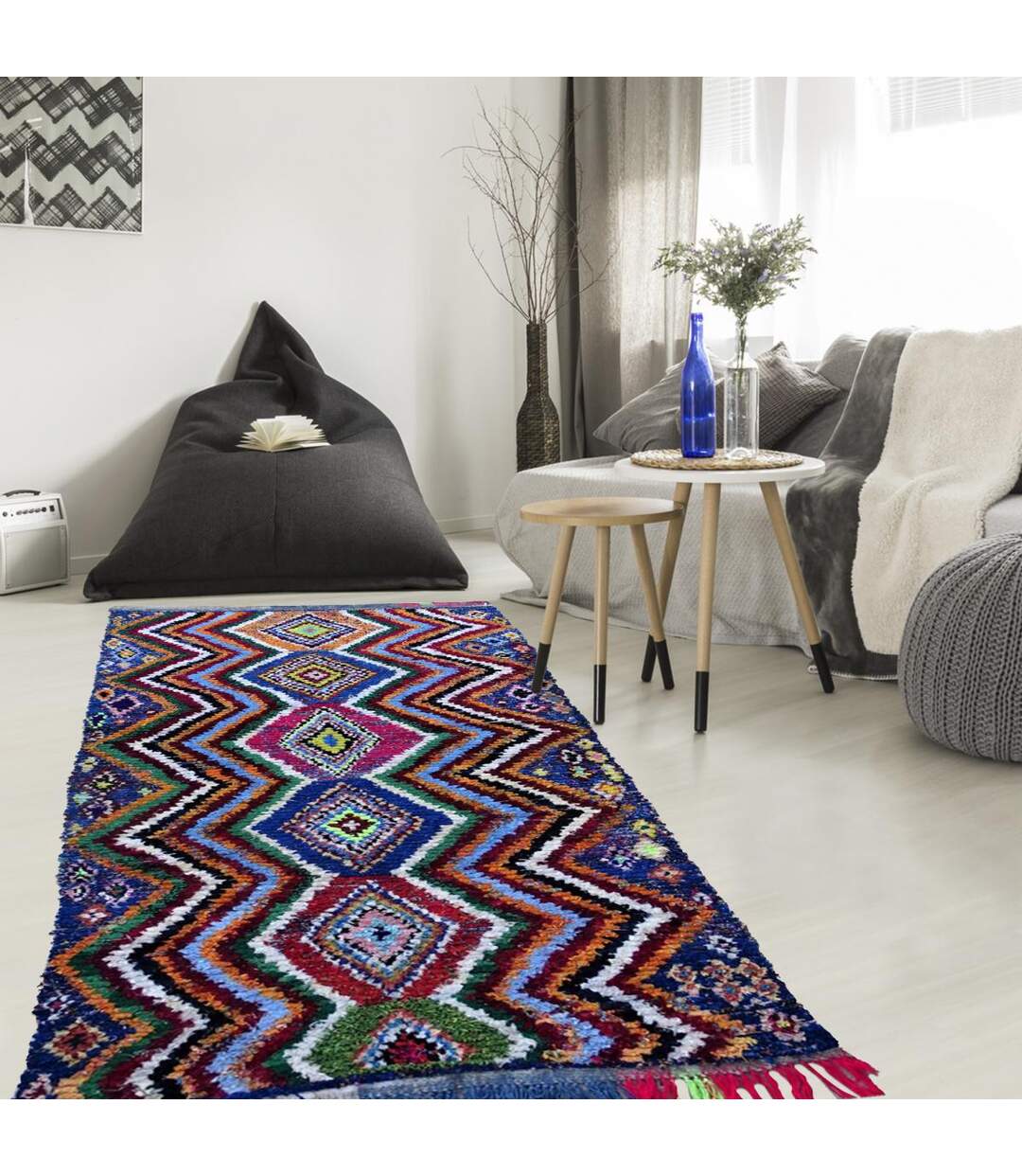 Tapis berbère Fait main BOUCHAROUETTE AMIRI Multicolore 135x255 en coton-2