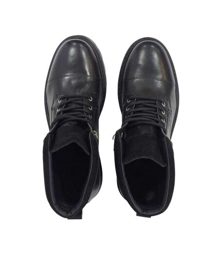 Mens Ralf Leather Round Toe Hiking Boots Black Firetrap