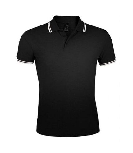 SOLS Mens Pasadena Tipped Short Sleeve Pique Polo Shirt (Black/White) - UTPC2431