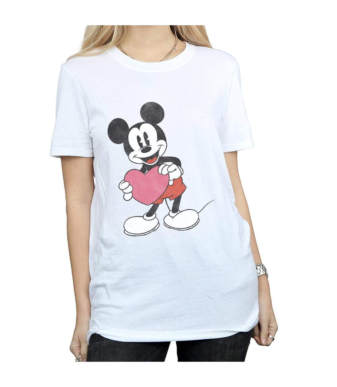 Disney Womens/Ladies Mickey Mouse Valentine Heart Cotton Boyfriend T-Shirt (Blanc) - UTBI35871-3