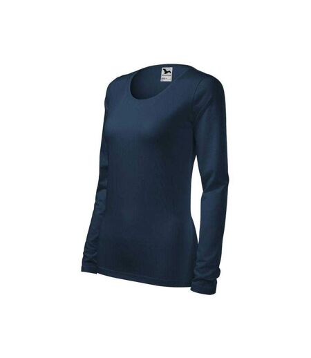 Womens/ladies Reinforced Slim Long-sleeved T-shirt Navy Blue Malfini