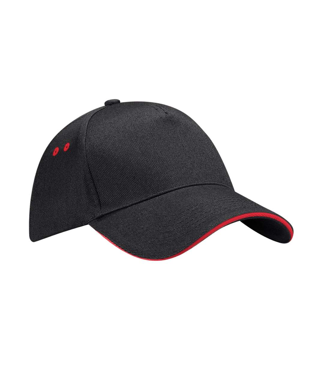 5 Panel Sandwich Peak Baseball Cap Black Classic Red Beechfield-1