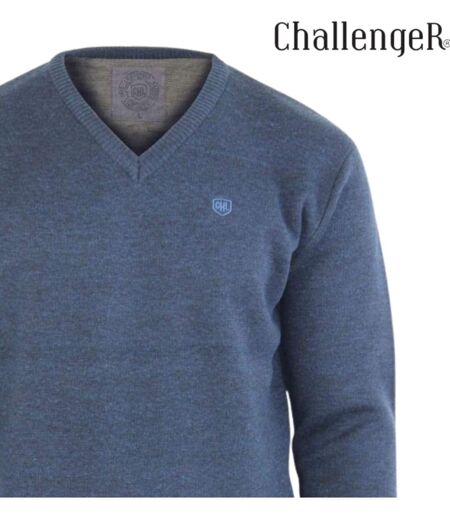 CHALLENGER PINSON1 — Pull uni col V marine : chaleur et élégance au quotidien