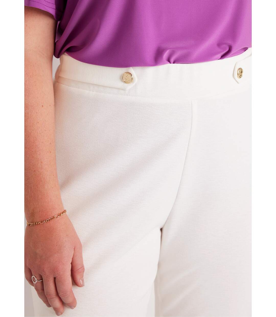 Pantalon large uni taille semi élastiquée-4