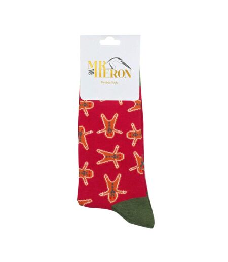 1 Pack Mens Dark Red Gingerbread Men Bamboo Socks