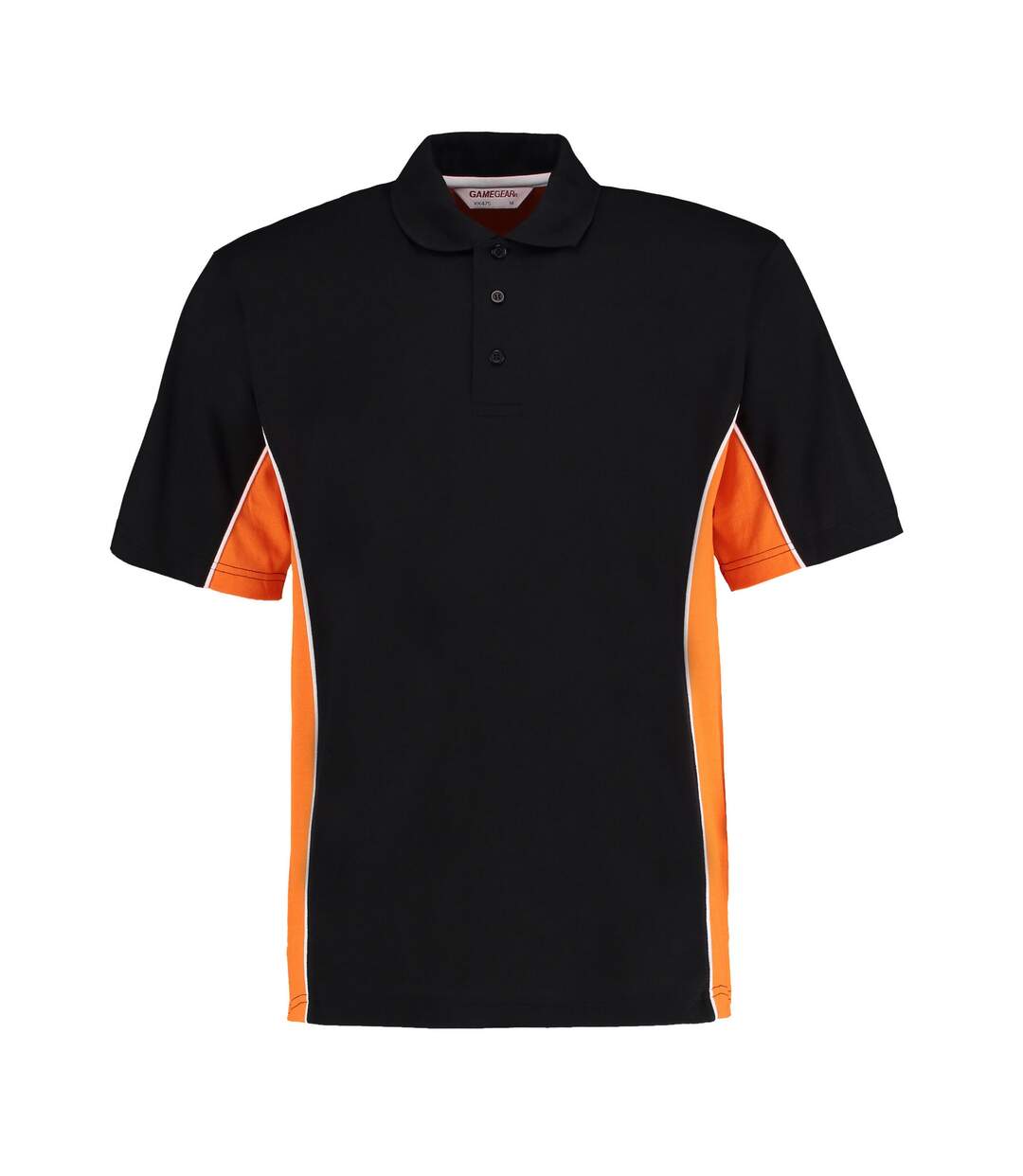 Mens track polycotton pique polo shirt black/orange GAMEGEAR