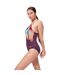 Womens/ladies Medalist Digital Print One Piece Swimsuit Plum Red Speedo-4