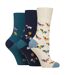 6 Pairs Ladies  NON ELASTIC Cotton Rich Wildlife Dogs Cats Patterned Socks-3