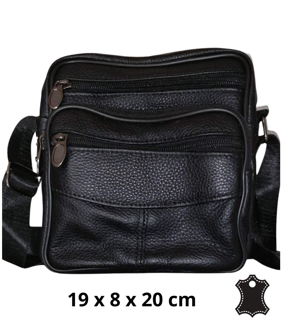 Sacoche bandoulière en cuir noir pour homme - Style décontracté avec poches pratiques-1