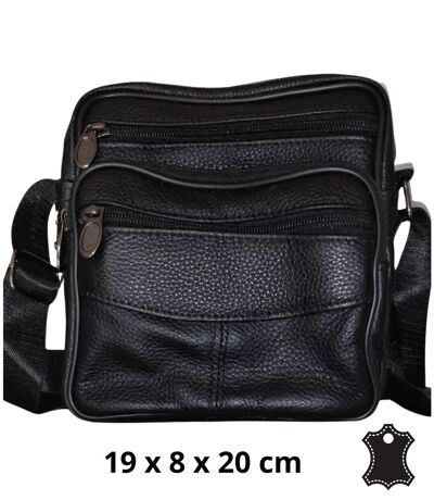 Sacoche bandoulière en cuir noir pour homme - Style décontracté avec poches pratiques