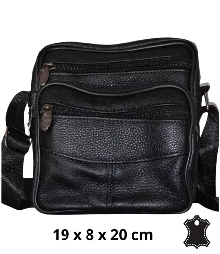 Sacoche bandoulière en cuir noir pour homme - Style décontracté avec poches pratiques