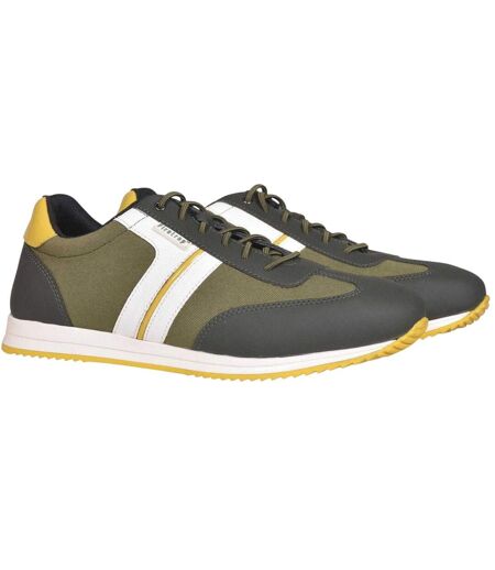 Mens Mexico Striped Flat Trainers Olive Yellow Firetrap