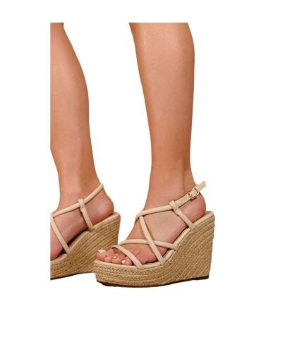 Womens/ladies elen ankle strap wedge cream Where´s That From