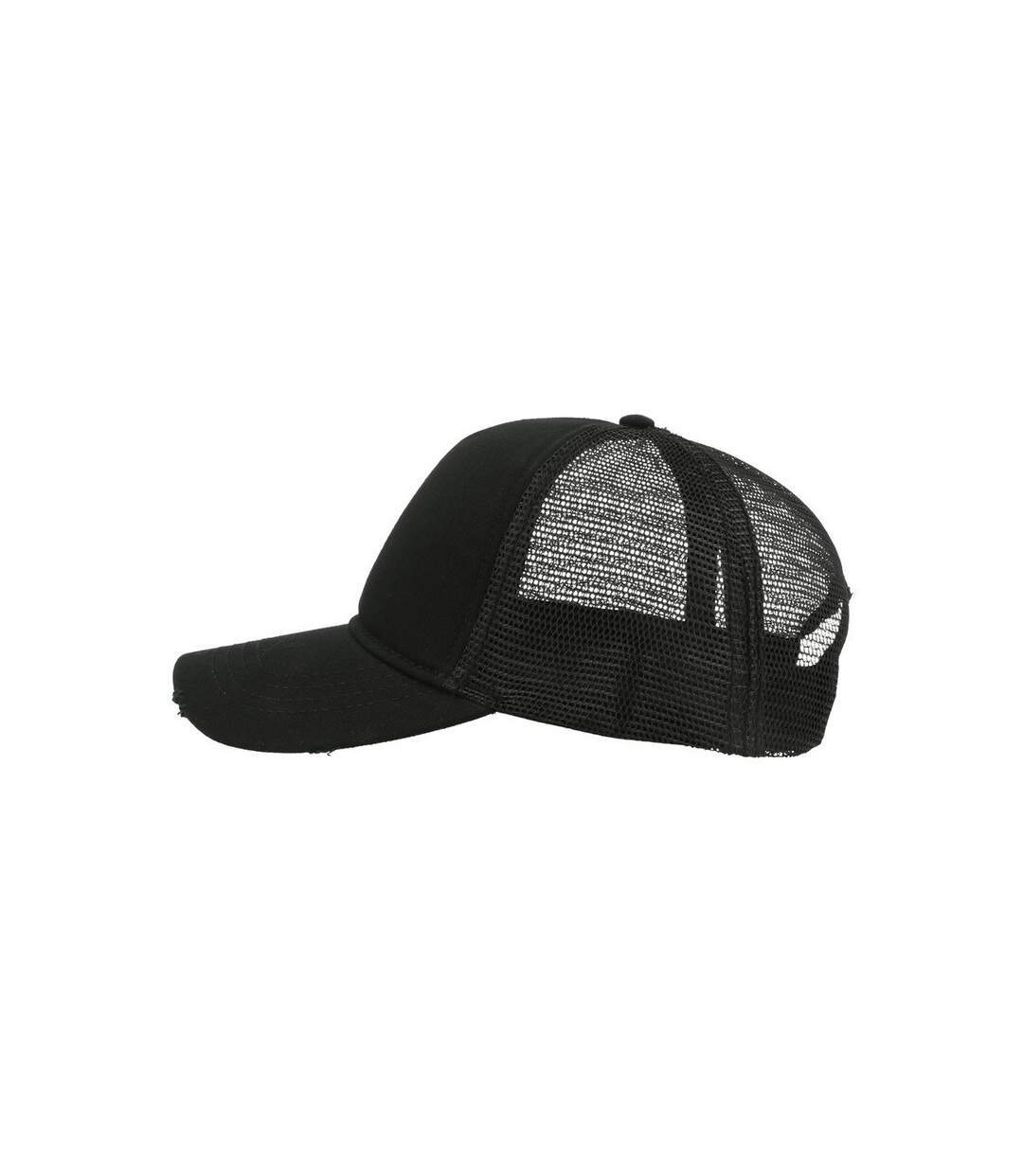 Atlantis Rapper Destroyed 5 Panel Weathered Trucker Cap (Black/Black) - UTAB204-3
