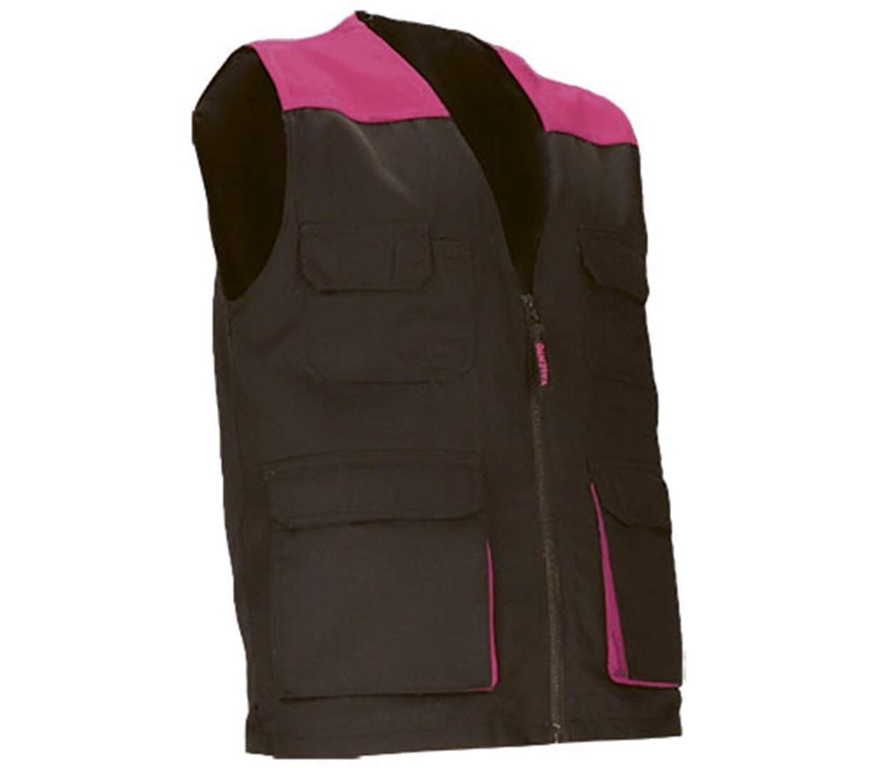 Gilet de travail léger - Unisexe - REF THUNDER - noir et rose magenta-1