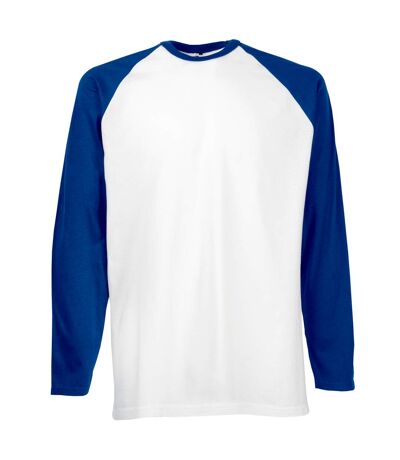 T-shirt de baseball à manches longues Fruit Of The Loom pour homme (Blanc/Bleu royal) - UTBC328