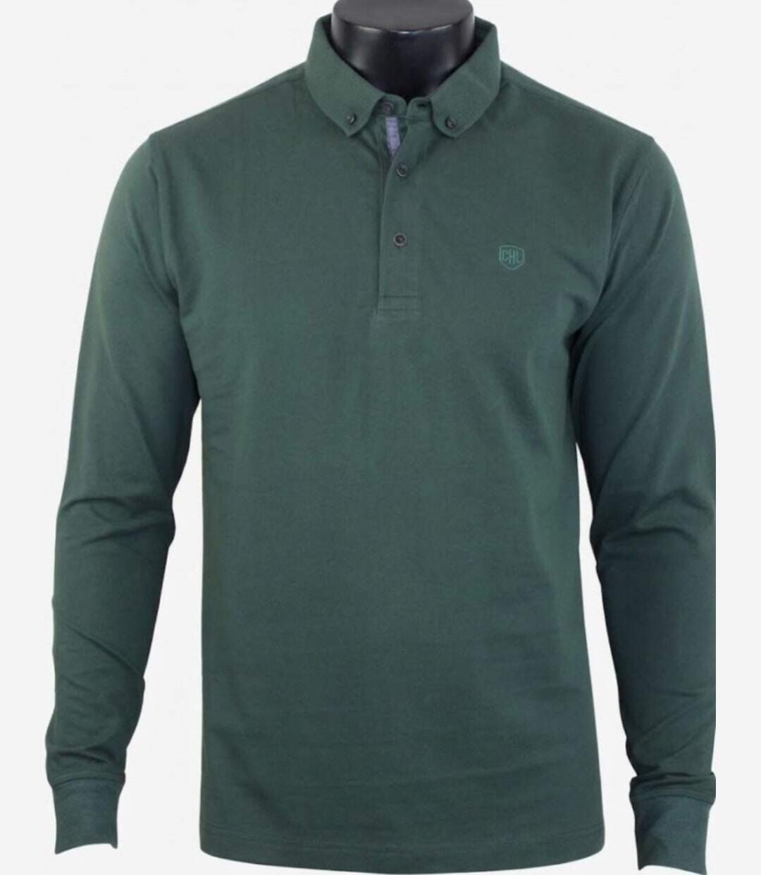 CHALLENGER NATHAN3 — Polo manches longues vert foncé piqué : l'élégance casual au naturel-2