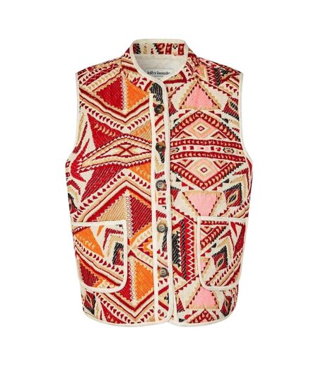 Womens/ladies Geometric Pattern Regular Waistcoat Red Lollys Laundry