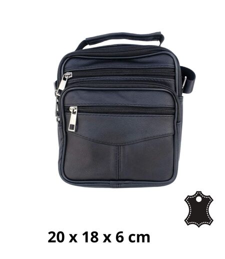 Sacoche bandoulière homme en CUIR - Sacoche multi poches - cuir vachette - Noir