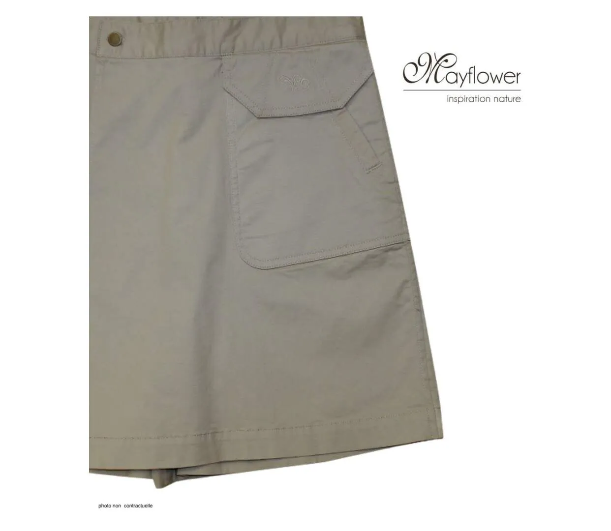MAYFLOWER MARILOU2 – Jupe-short en coton stretch kaki clair pour bouger en toute liberté-4