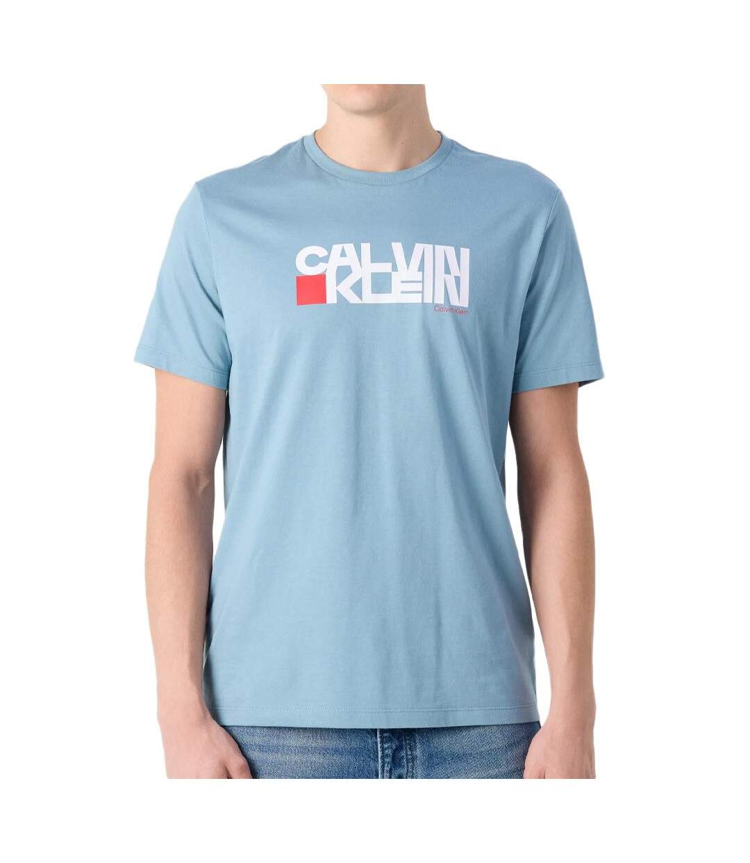 T-Shirt bleu/blanc homme calvin klein jeans lv04rd814g-1