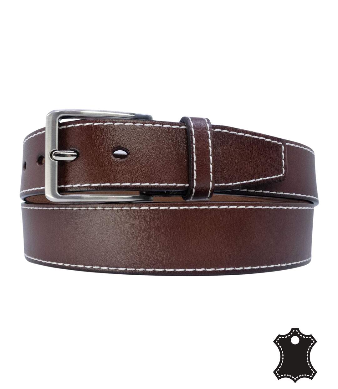 Ceinture homme cuir vachette marron ajustable - boucle chromée, 3,8 cm, tailles de 110 à  130 cm-1