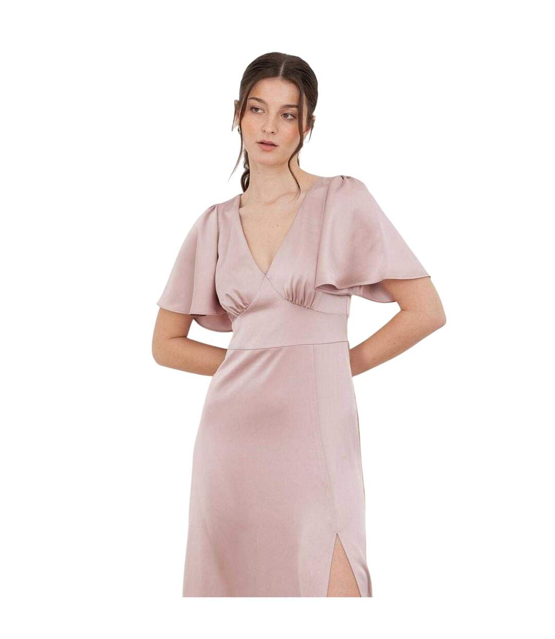 Womens/ladies Satin Angel Sleeve Bridesmaid Maxi Dress Soft Pink Maya Deluxe-3