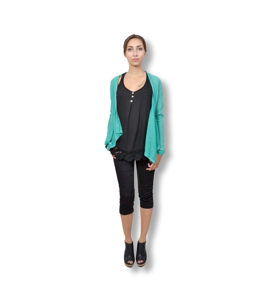 Gilet femme manches longues - Drapé - Couleur vert-5