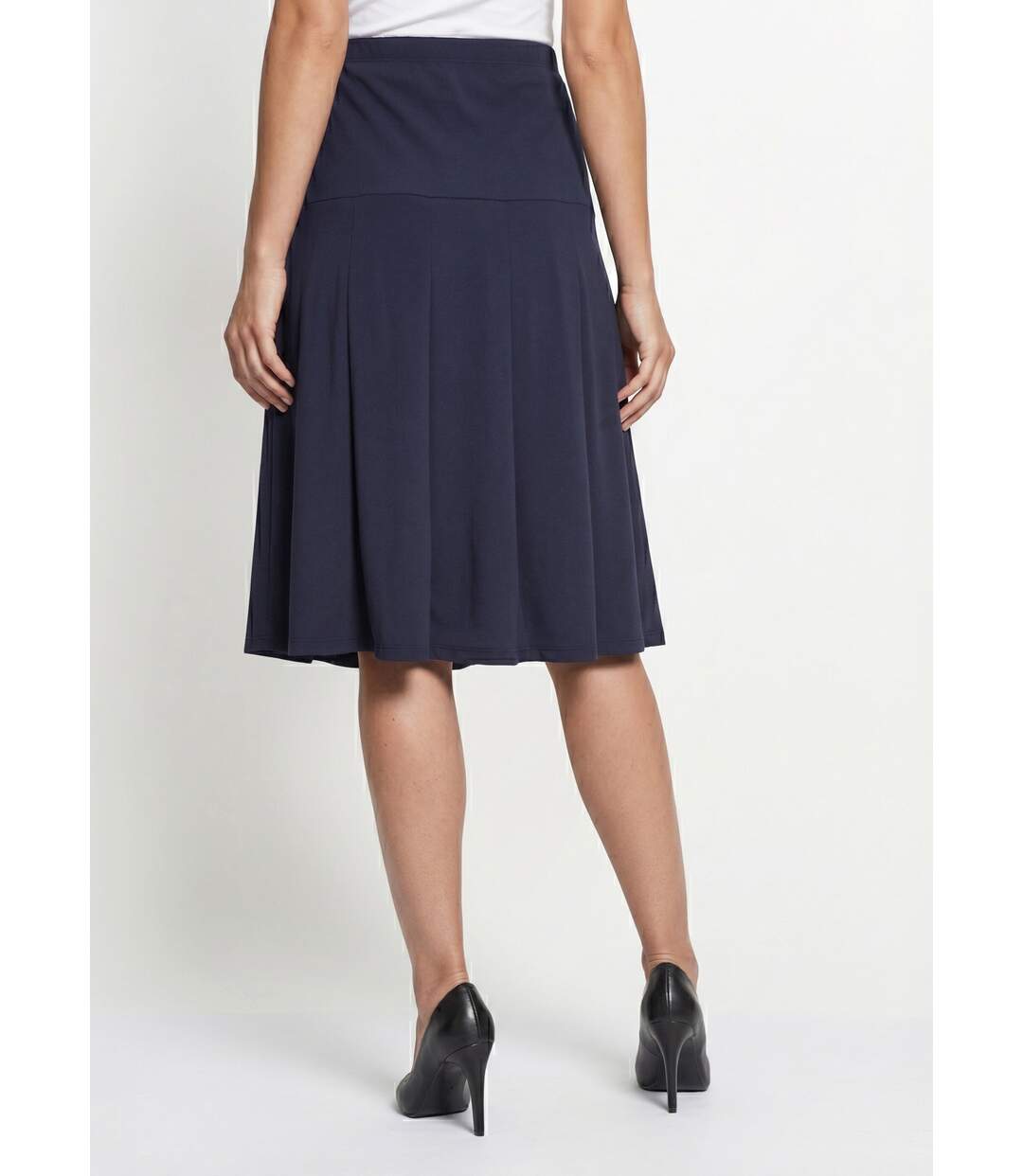 Jupe évasée mi longue unie taille élastiquée-2