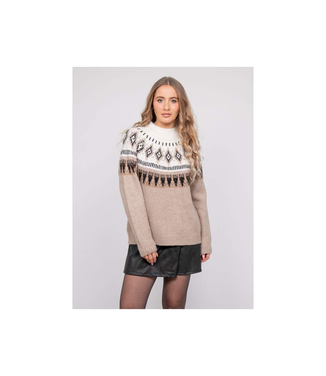 Pull jacquard col montant et motif norvégien KATANA - Dona X Lisa-1
