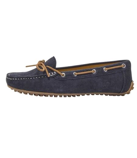 Womens/ladies Suede Flat Boat Shoes Navy Chatham