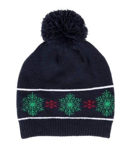 Bonnet à pompon aux motifs de Noël - Adulte - KP558 - bleu marine