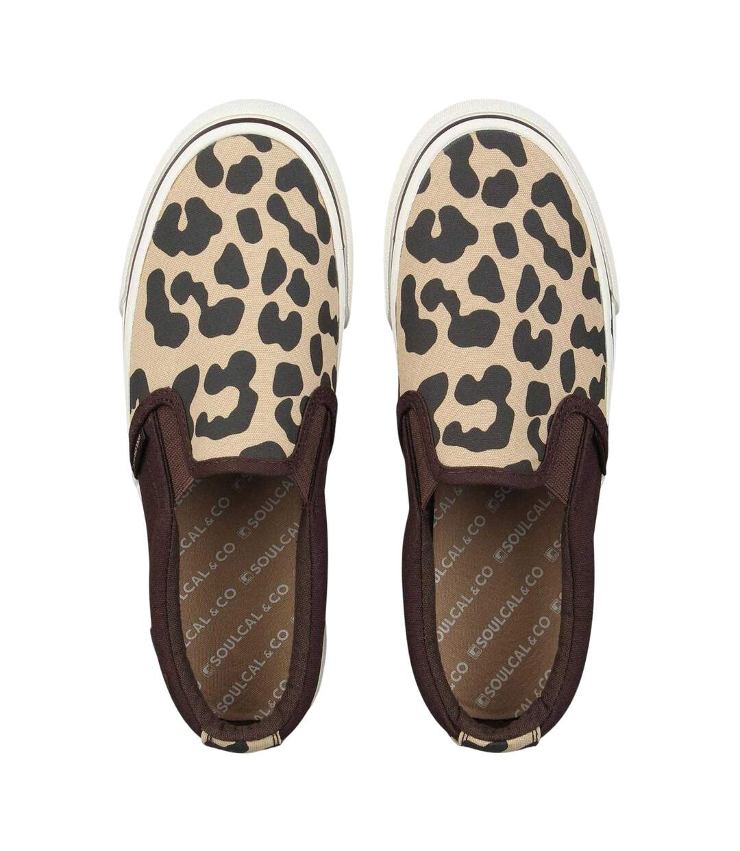 Womens/ladies Leopard Print Canvas Slip-on Trainers Brown SoulCal-3
