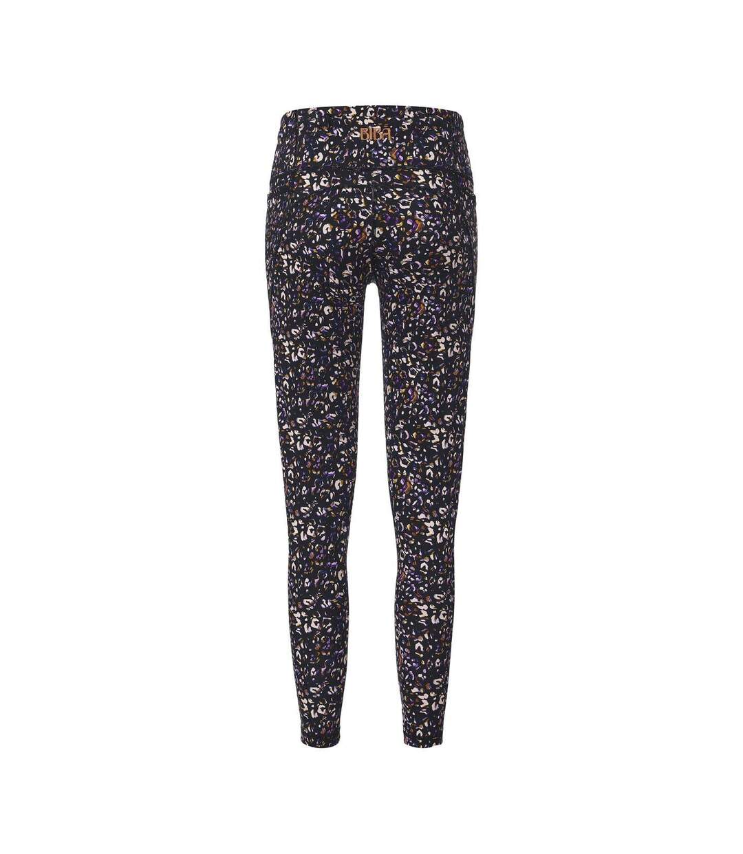 Womens/ladies Leopard Pattern Leggings Black Biba-4