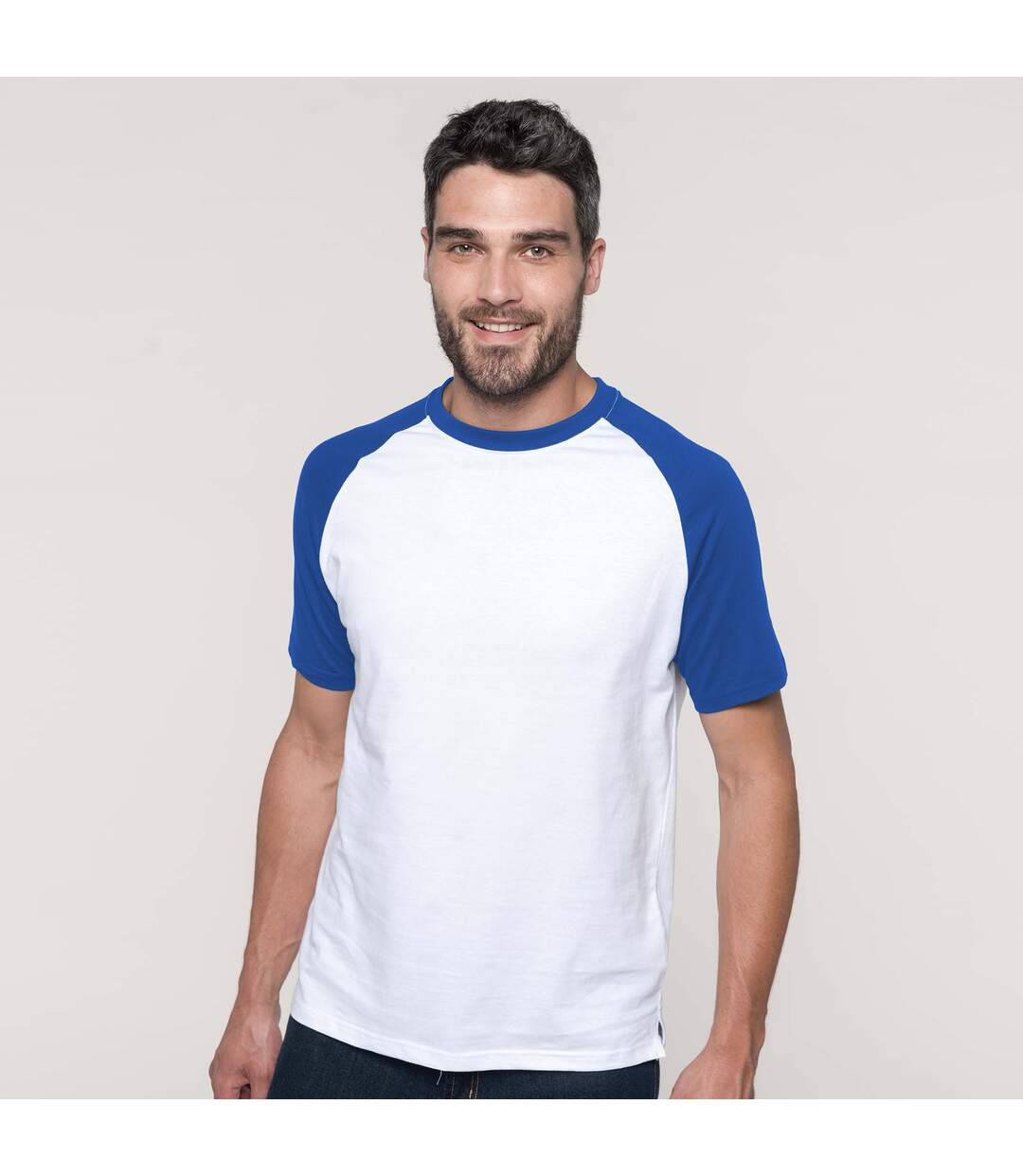 T-shirt de baseball à manches courtes  pour homme blanc/bleu roi Kariban-2