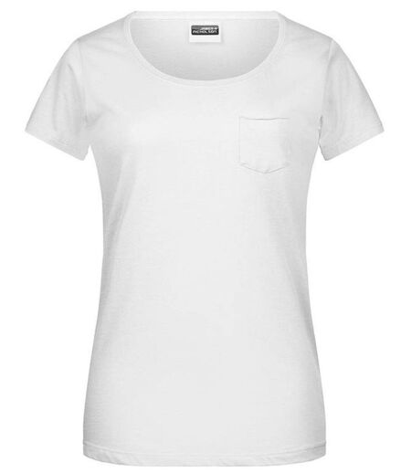 T-shirt BIO col rond poche poitrine - Femme - 8003 - blanc