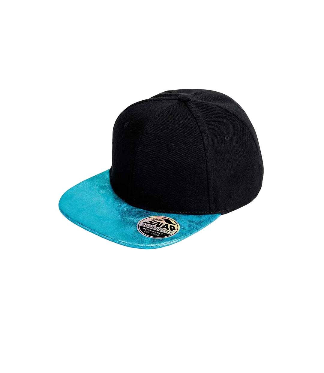 Unisex adult bronx glitter flat peak snapback cap black/turquoise Result Headwear-1
