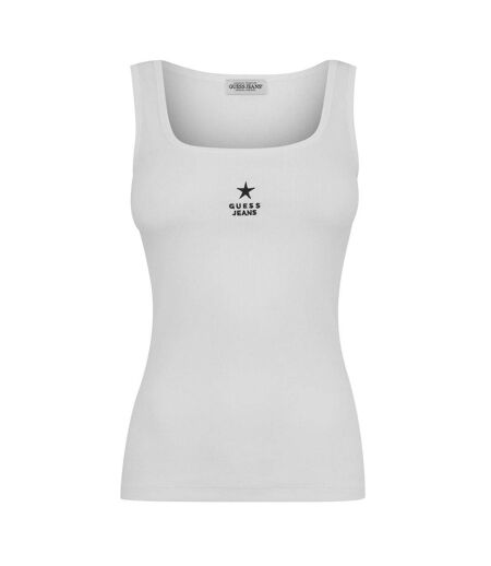 Womens/ladies Star Embroidered Tank Top Pure White Guess