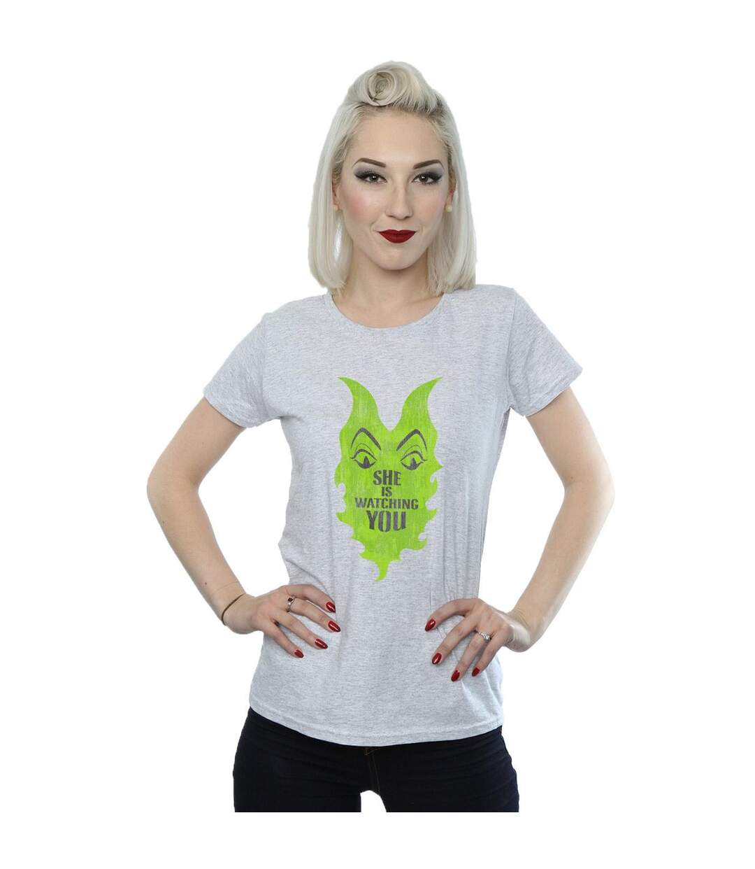 Disney - T-shirt THE DESCENDANTS MALEFICENT SHE IS WATCHING - Femme (Gris chiné) - UTBI17667-2