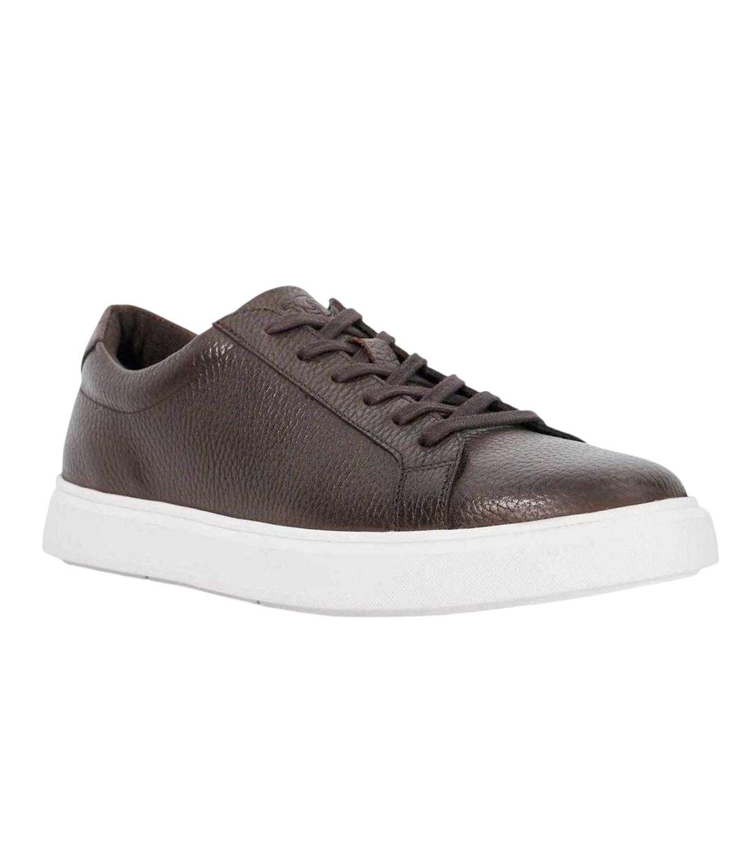 Mens Tais Leather Flat Trainers Chocolate Dune London-1