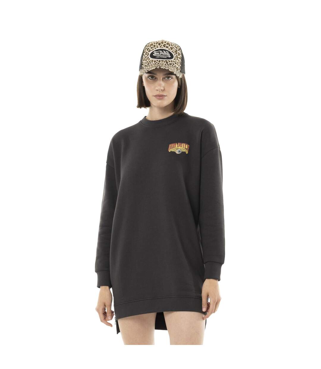 Robe sweat femme manches longues avec print dos et zip sur côté Vondutch-1