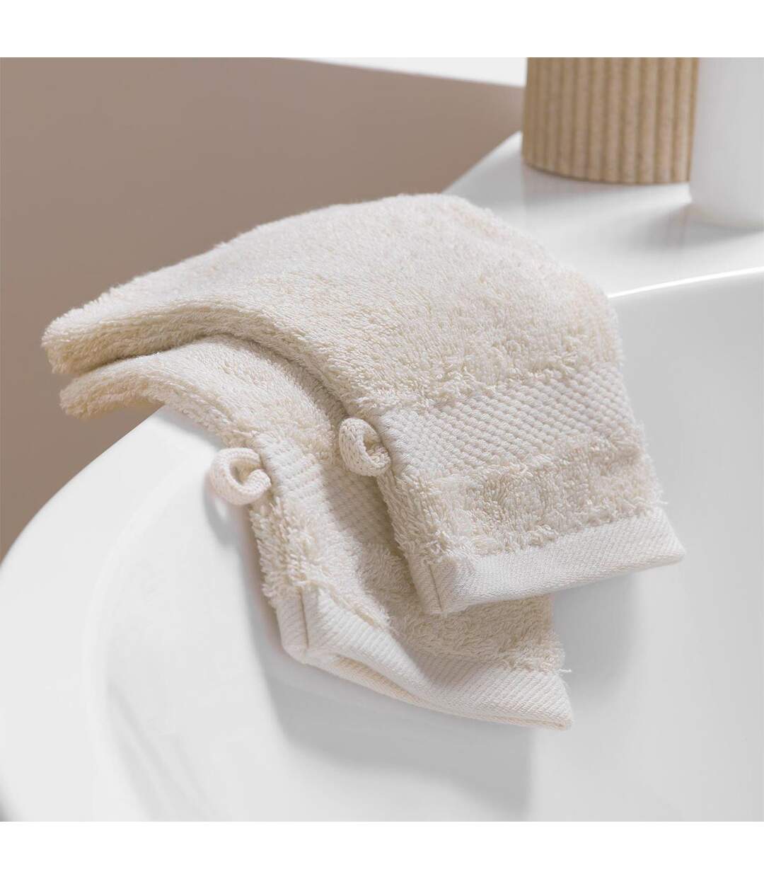 Lot de 2 Gants de Toilette Elegance 15x21cm Sable-3
