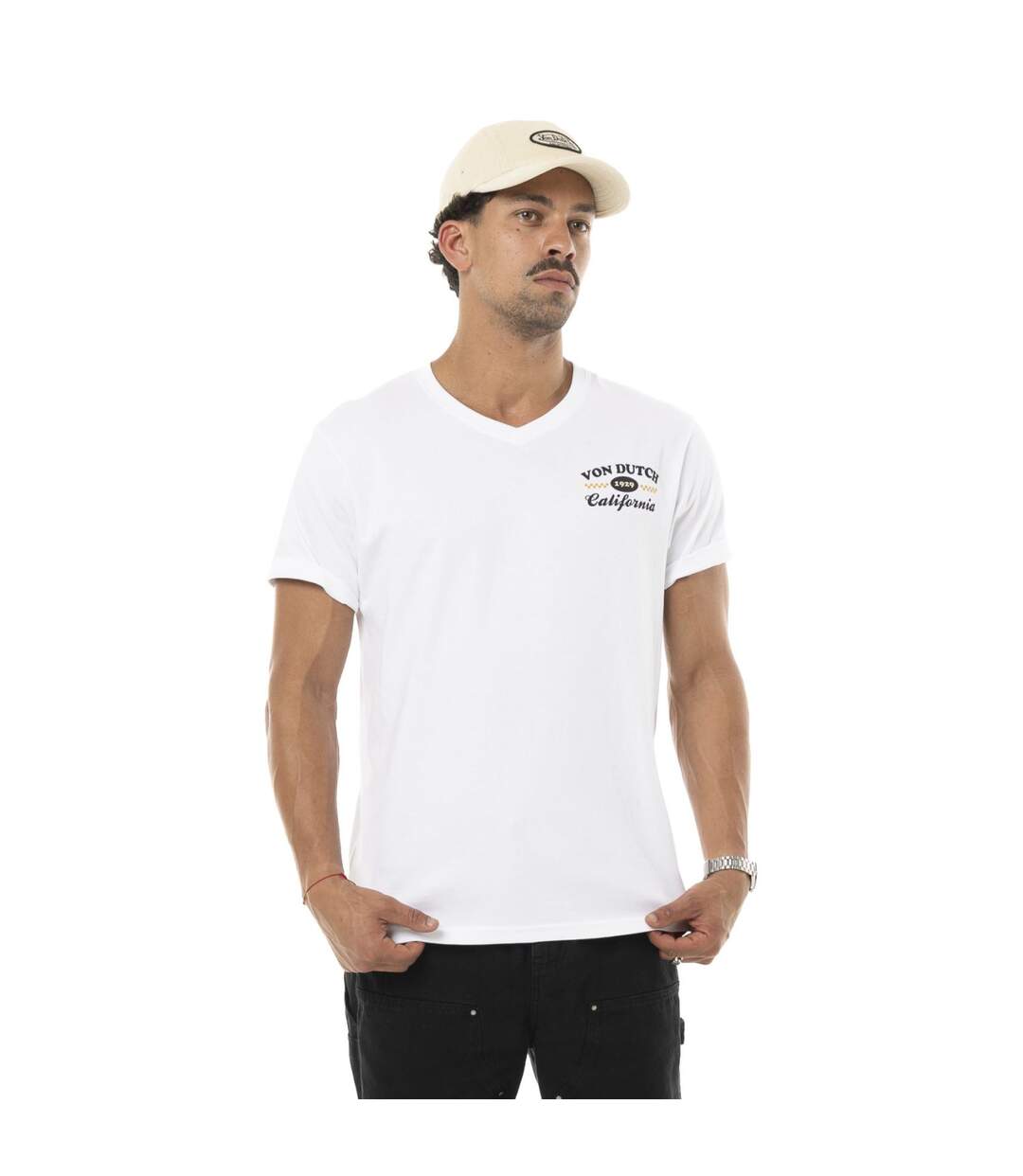 T-shirt homme col V en jersey 180gr print devant&dos Café Vondutch-1
