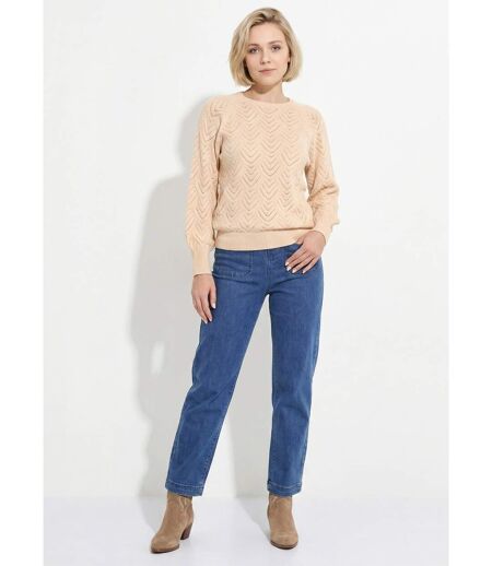 Pull doux court col rond uni ajouré