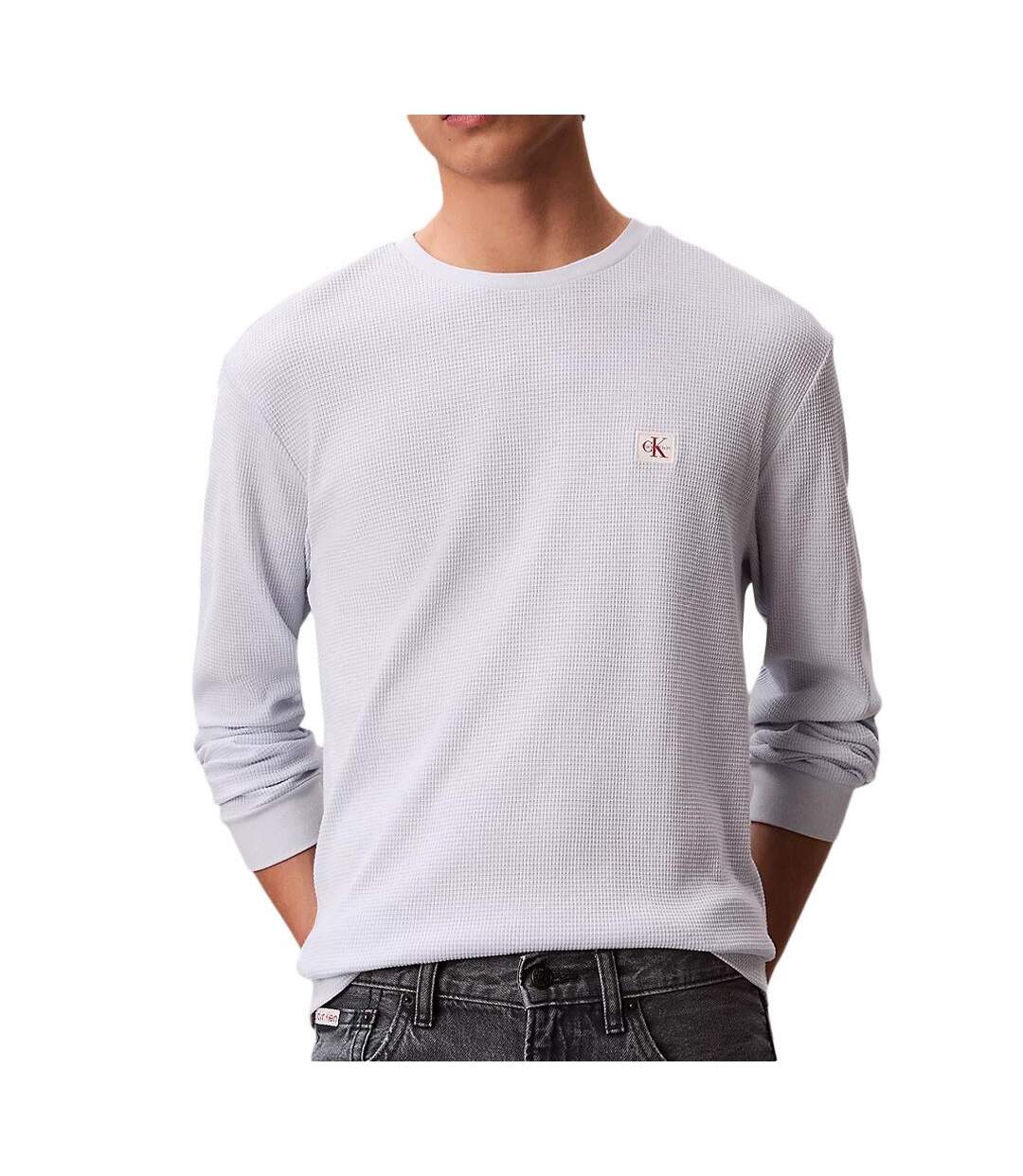 Sweat blanc homme calvin klein jeans waffle badges-1