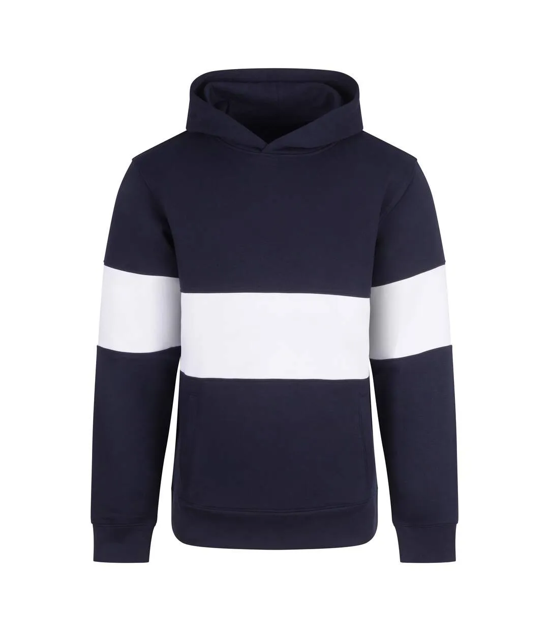 Mens Heavyweight Panelled Hoodie Navy White Front Row-2