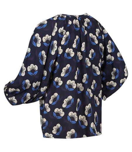 Womens/ladies Peasant Balloon Sleeve Blouse Navy Floral Regatta